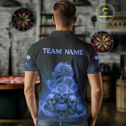 Custom Blue Galaxy Dragon Skulls Dartboard Men Darts Polo Shirt Dart Team Jerseys NYN1934