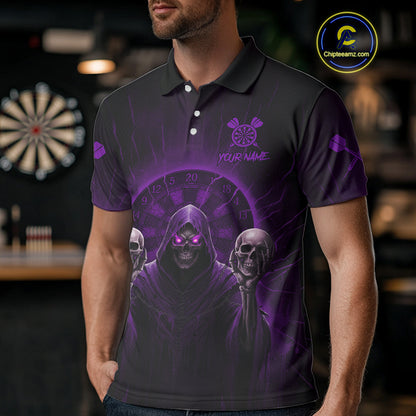 Custom Purple Grim Reaper Grey Skull Dartboard Men Darts Polo Shirt Grunge Dart Jerseys NYN1936
