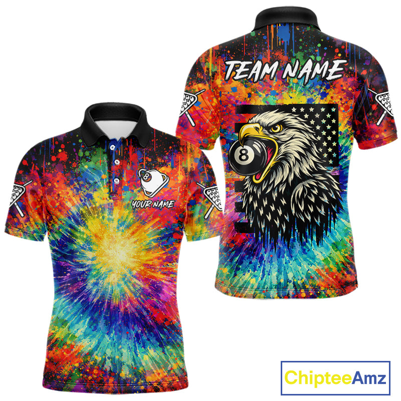 Colorful Tie-Dye Funny Eagle 8 Ball Men Billiards Shirt Personalized Pool Balls Billiard Attire NYN2689