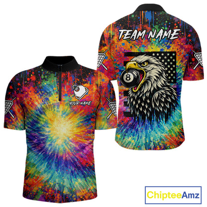 Colorful Tie-Dye Funny Eagle 8 Ball Men Billiards Shirt Personalized Pool Balls Billiard Attire NYN2689