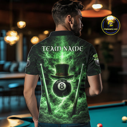 St Patrick's Day Green Smokes Ball 8 Billiards Pool Sticks Shirt For Men Custom Billiard Balls Attire NYN2692