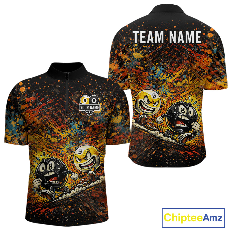 Colorful Splatter Funny Billiard Ball 9 & 8 Ball Pool Shirt For Men Personalized Billiard Team Names NYN2693