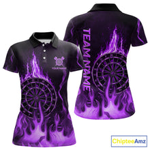 Load image into Gallery viewer, Personalized Dart Shirts For Women Custom Purple Dartboard Flame Team League Darter Jerseys NYN2849