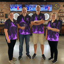 Load image into Gallery viewer, Personalized Dart Shirts For Women Custom Purple Dartboard Flame Team League Darter Jerseys NYN2849