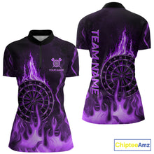 Load image into Gallery viewer, Personalized Dart Shirts For Women Custom Purple Dartboard Flame Team League Darter Jerseys NYN2849