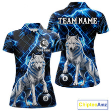 Load image into Gallery viewer, Custom Funny Wolf 8 Ball Billiard Shirt For Women Thunder Lightning Billiard Pool Team Jersey | Blue NYN3222