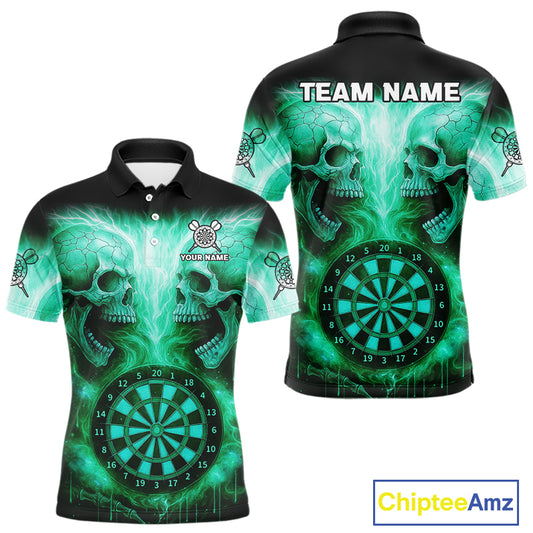 Electric Green  Skulls & Dartboard Men's Darts Shirt - Custom Name For Players NYN0541