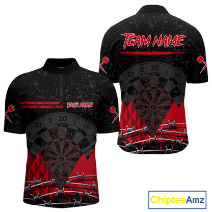 Barbed Wire & Grunge Dartboard Red Darts Shirt  For Men - Custom Name For Players NYN0548