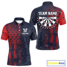 Load image into Gallery viewer, US Flag Grunge Star Dartboard Men's Darts Polo Shirt - Custom Name For Players NYN0755