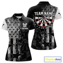 Load image into Gallery viewer, US Flag Grunge Star Dartboard Women's Darts Polo Shirt - Custom Name For Players NYN0756
