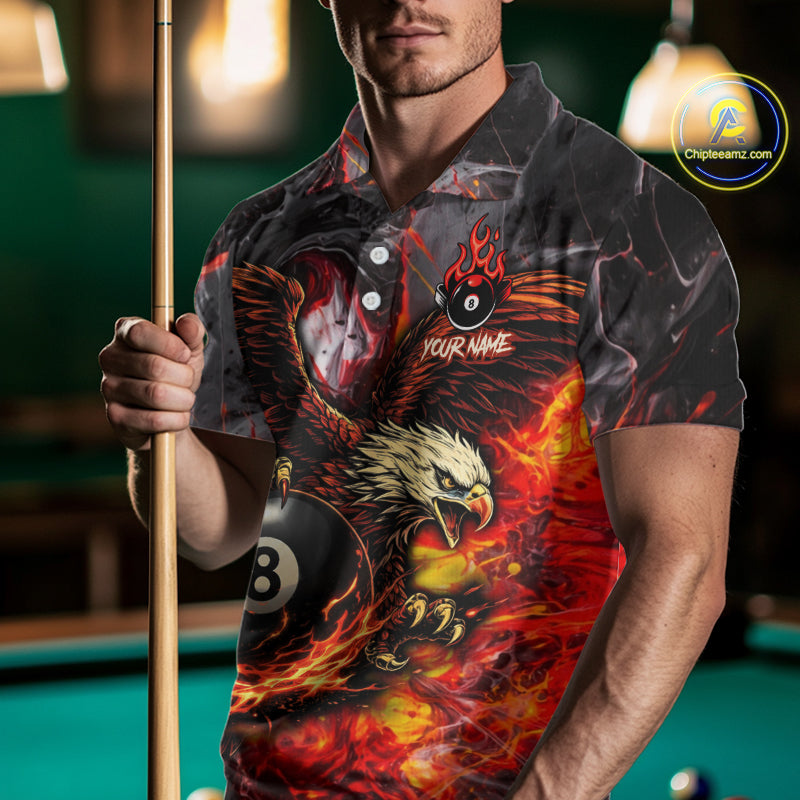 Eagle Fire Flame Pool 9 Ball & 8 Ball Men's Billiard Shirt Custom Billiard Polo & 1/4 Zip Attire NYN2494