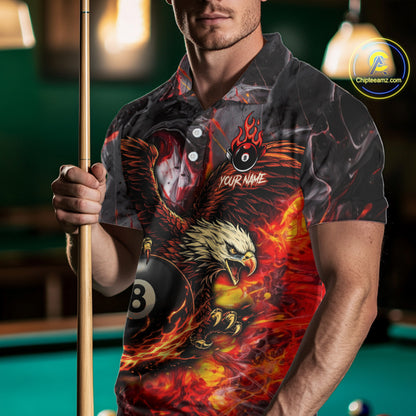 Eagle Fire Flame Pool 9 Ball & 8 Ball Men's Billiard Shirt Custom Billiard Polo & 1/4 Zip Attire NYN2494