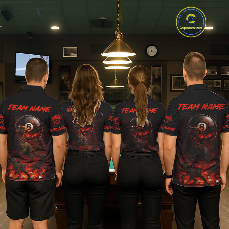 Fire Flame Dinosaur & Pool 8 Ball Women Billiard Team Shirt Custom Billiard Polo & 1/4-Zip Attire NYN2498