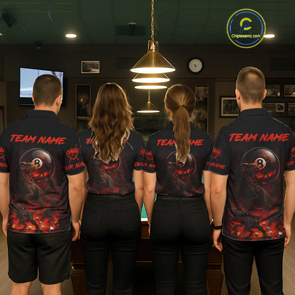 Fire Flame Dinosaur & Pool 8 Ball Women Billiard Team Shirt Custom Billiard Polo & 1/4-Zip Attire NYN2498