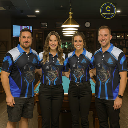Funny Bass Hold Pool 8 Ball Men's Billiard Team Shirt Custom Billiard Polo & 1/4-Zip Attire|Blue NYN2500
