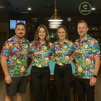 Graffiti Funny Crocodile Pool 8 Ball Women Billiard Team Shirt Custom Billiard Balls Attire NYN2501
