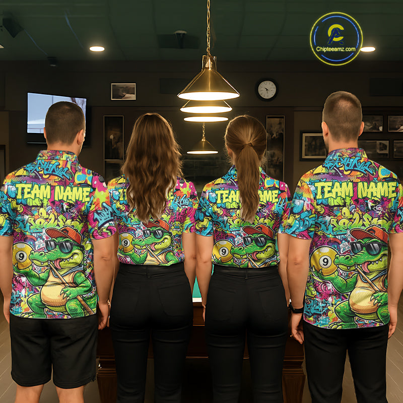 Graffiti Funny Crocodile Pool 8 Ball Women Billiard Team Shirt Custom Billiard Balls Attire NYN2501