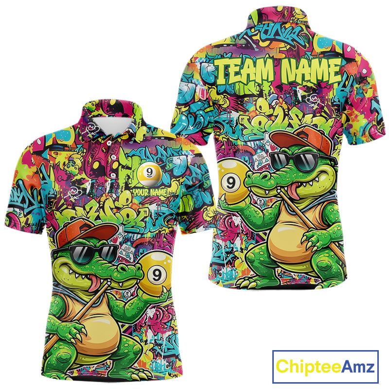 Graffiti Funny Crocodile Pool 8 Ball Men Billiard Team Shirt Custom Billiard Balls Attire NYN2501