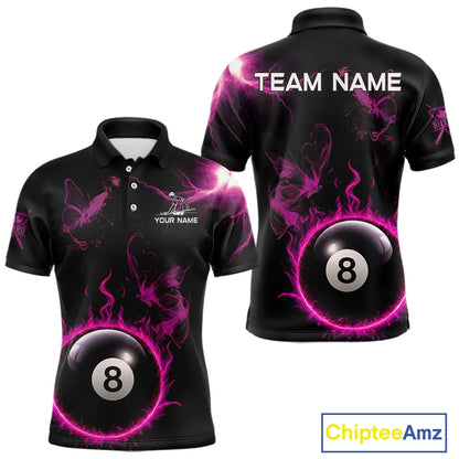 Pink Smokes Butterfly Pool 8 Ball Men's Billiard Team Shirt Custom Billiard Polo & 1/4-Zip Attire NYN2505