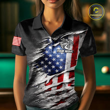 Load image into Gallery viewer, Eagle Grey Grunge American Flag Ball 8 Billiards Pool Shirt For Women Personalized Billiard Team Names NYN2697