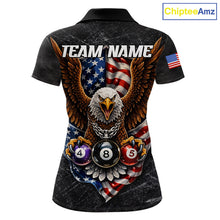 Load image into Gallery viewer, Eagle Grey Grunge American Flag Ball 8 Billiards Pool Shirt For Women Personalized Billiard Team Names NYN2697
