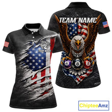 Load image into Gallery viewer, Eagle Grey Grunge American Flag Ball 8 Billiards Pool Shirt For Women Personalized Billiard Team Names NYN2697