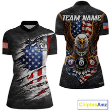 Load image into Gallery viewer, Eagle Grey Grunge American Flag Ball 8 Billiards Pool Shirt For Women Personalized Billiard Team Names NYN2697