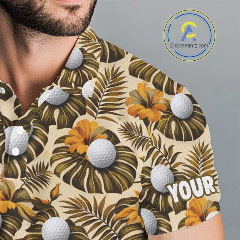Personalized Tropical Yellow Monstera And Golfs Pattern Custom Golf Polo Shirt For Men Golf Team Clothes NYN2865