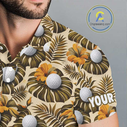 Personalized Tropical Yellow Monstera And Golfs Pattern Custom Golf Polo Shirt For Men Golf Team Clothes NYN2865