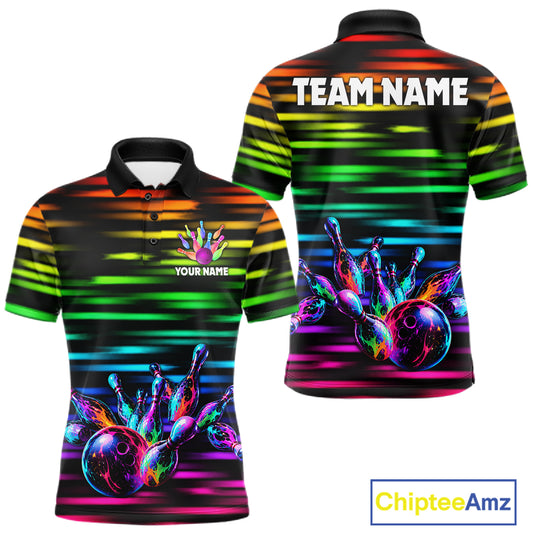 Colorful Splatter Paint Bowling Shirt For Men Custom Rainbow Strike Lightning Team Bowling Attire NYN3229