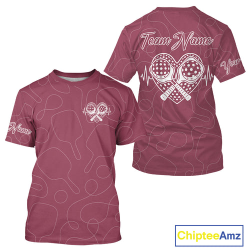 Men's Pickleball T-Shirt Custom Pickleball Heartbeat For Pickleball Lovers | Pink NYN1079