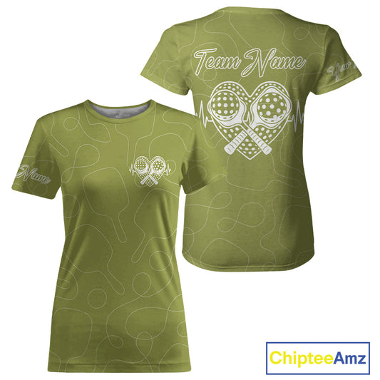 Women's  Pickleball T-Shirt Custom Pickleball Heartbeat For Pickleball Lovers | Green NYN1080