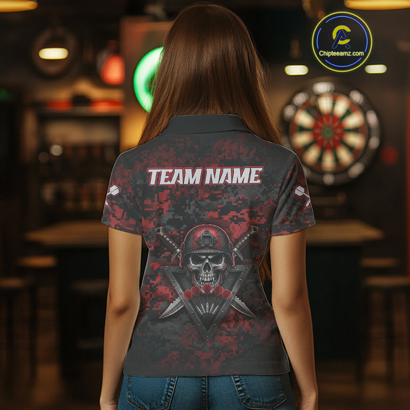 Skull Warrior Red Digital Camo Custom Funny Darts Polo Shirt For Women Dart Jerseys NYN1951