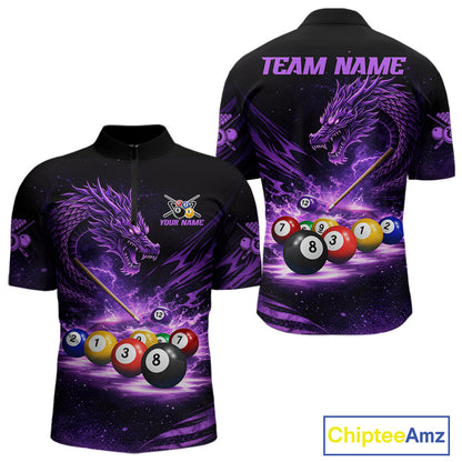 Purple Funny Dragon Thunder Ball Pool Billiard Team Shirt For Men Custom Billiards Ball Attire NYN2700