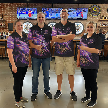 Personalized Pink Holographic Shark Women Darts Polo League Shirts Funny Grunge Dart Jerseys NYN2707