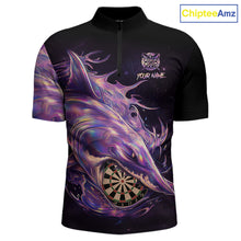 Load image into Gallery viewer, Personalized Pink Holographic Shark Men Darts 1/4-Zip League Shirts Funny Grunge Dart Jerseys NYN2707