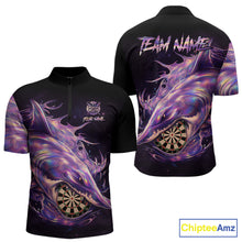 Load image into Gallery viewer, Personalized Pink Holographic Shark Men Darts 1/4-Zip League Shirts Funny Grunge Dart Jerseys NYN2707