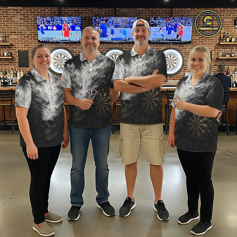Custom White Smokes Skull Dartboard Women Dart 1/4-Zip Shirt Butterfly Dart Jerseys NYN2708