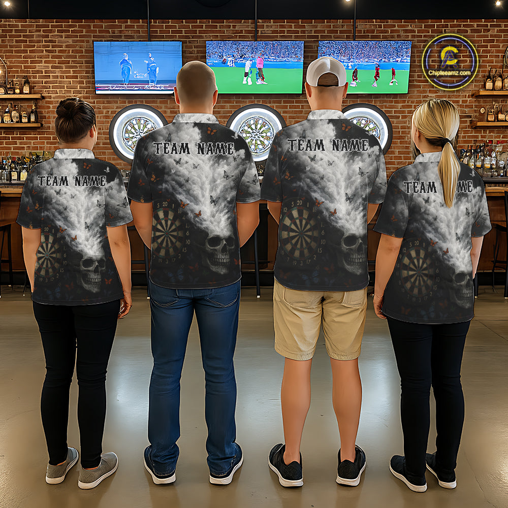 Custom White Smokes Skull Dartboard Women Dart 1/4-Zip Shirt Butterfly Dart Jerseys NYN2708