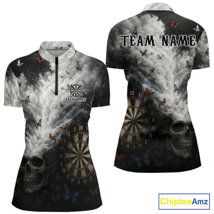 Custom White Smokes Skull Dartboard Women Dart 1/4-Zip Shirt Butterfly Dart Jerseys NYN2708
