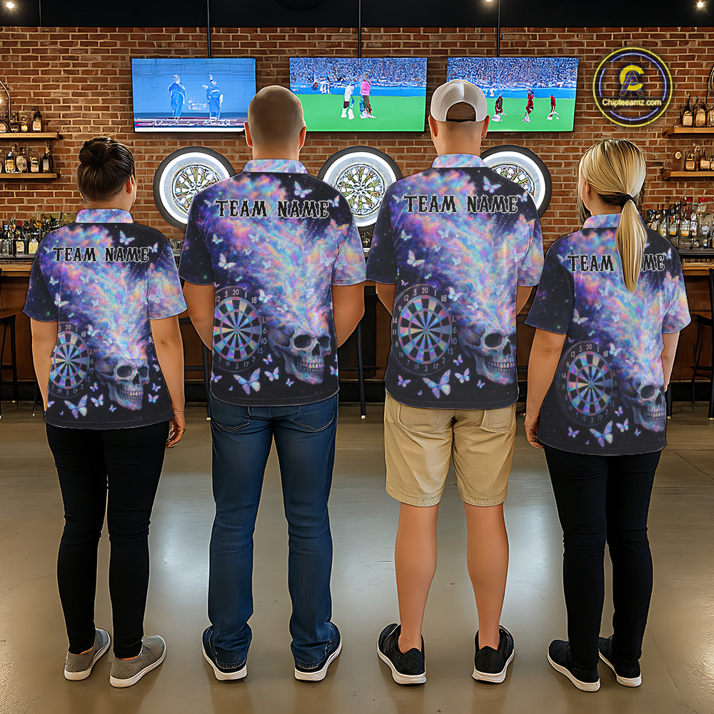 Custom Holographic Smokes Skull Dartboard Women Dart Polo Shirt Butterfly Dart Jerseys NYN2709