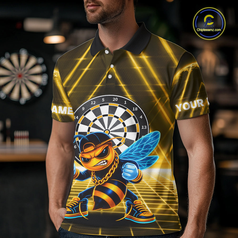 Lightning Yellow Neon Electric Funny Bee Men Dart Polo Shirt Custom Team Name For Darters NYN2710