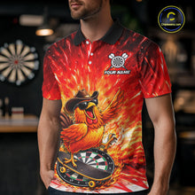 Load image into Gallery viewer, Mens Darts Funny Rooster Red Flames Polo Shirt Custom Name Polo Quarter Zip Shirt Gift For Darters NYN2857