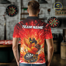 Load image into Gallery viewer, Mens Darts Funny Rooster Red Flames Polo Shirt Custom Name Polo Quarter Zip Shirt Gift For Darters NYN2857