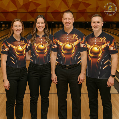 Custom Fire Flame Bowling Jerseys For Women, Personalized Bowling Pin & Ball Team Shirts | Yellow NYN3069