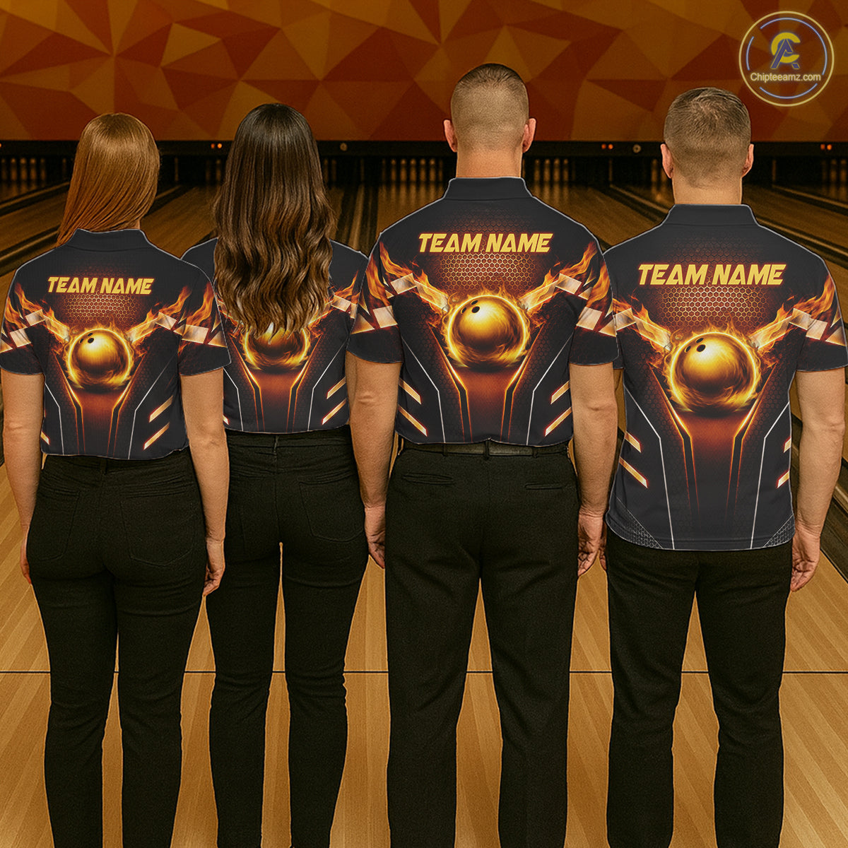 Custom Fire Flame Bowling Jerseys For Women, Personalized Bowling Pin & Ball Team Shirts | Yellow NYN3069