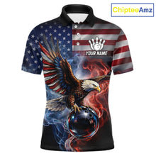 Load image into Gallery viewer, Personalized Fire Flame USA Flag Eagle Bowling Team Shirts For Men Outfits Patriotic Bowling Gifts NYN3073