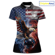 Load image into Gallery viewer, Personalized Fire Flame USA Flag Eagle Bowling Team Shirts For Women Outfits Patriotic Bowling Gifts NYN3073