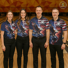 Load image into Gallery viewer, Personalized Fire Flame USA Flag Eagle Bowling Team Shirts For Women Outfits Patriotic Bowling Gifts NYN3073
