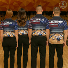 Load image into Gallery viewer, Personalized Fire Flame USA Flag Eagle Bowling Team Shirts For Women Outfits Patriotic Bowling Gifts NYN3073